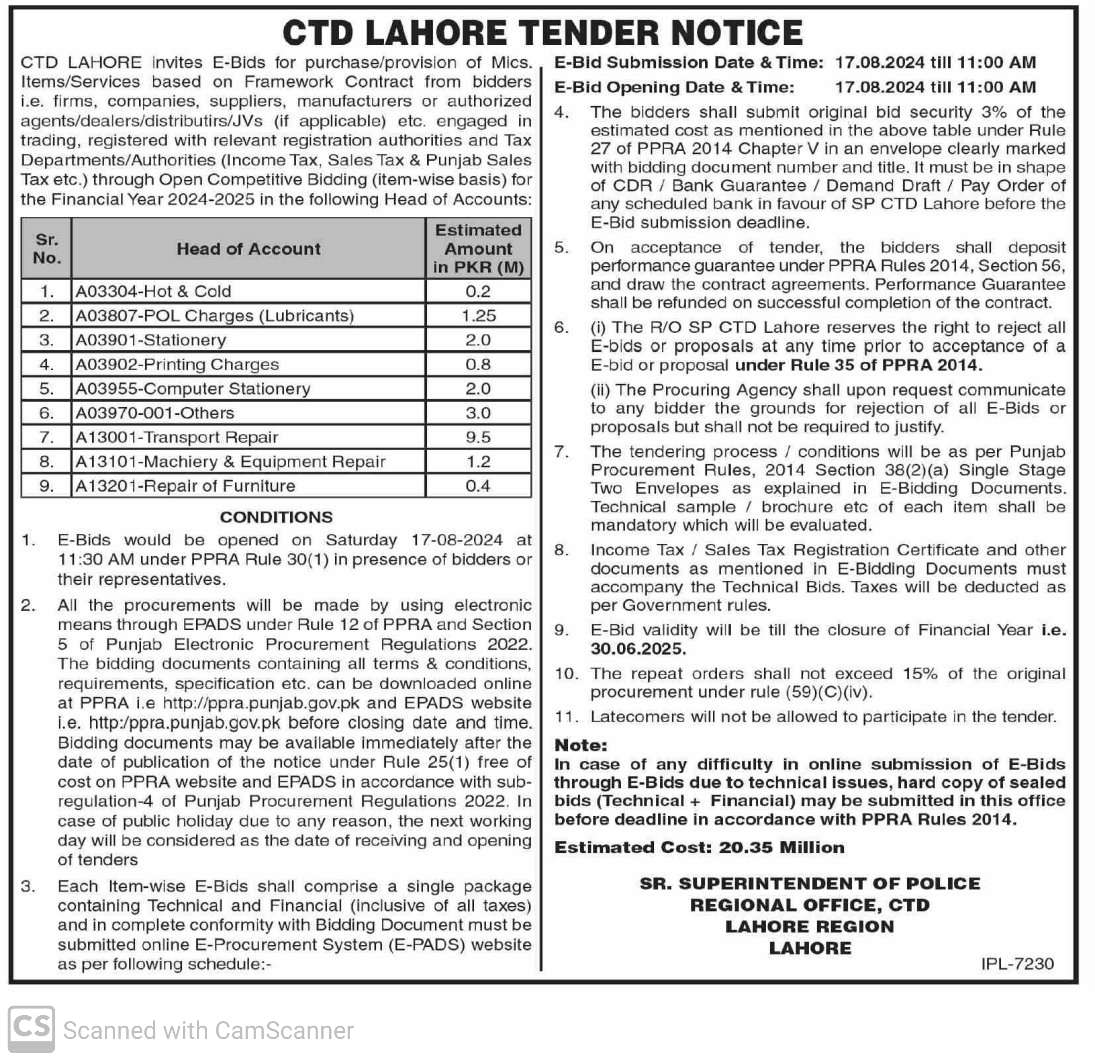 CTD-Lahore-Tender