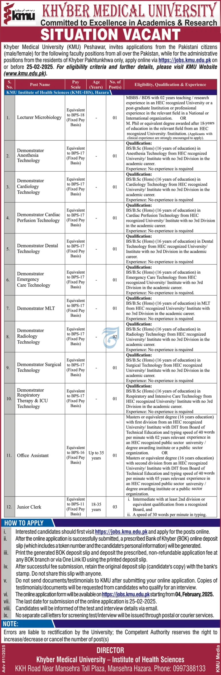 Khyber Medical University Jobs