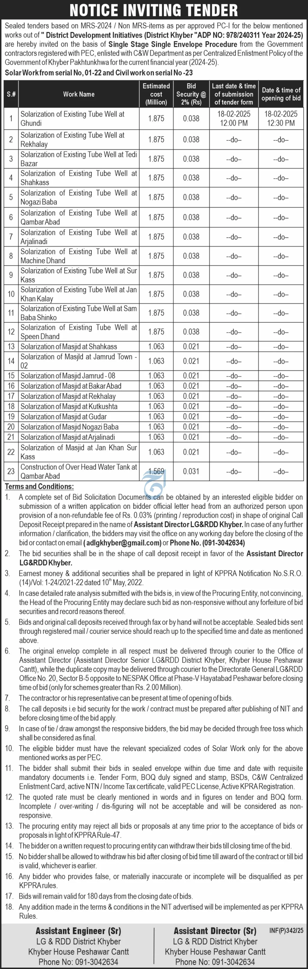 District Khyber tender