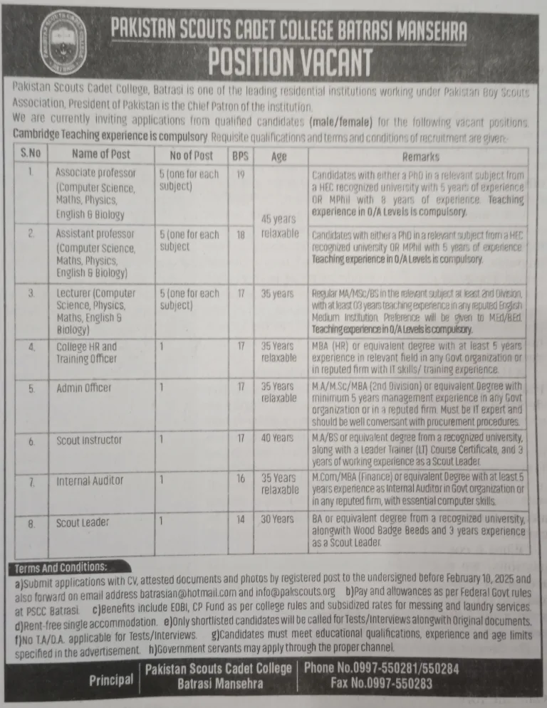 Pakistan Scouts Cadet College Batrasi Mansehra