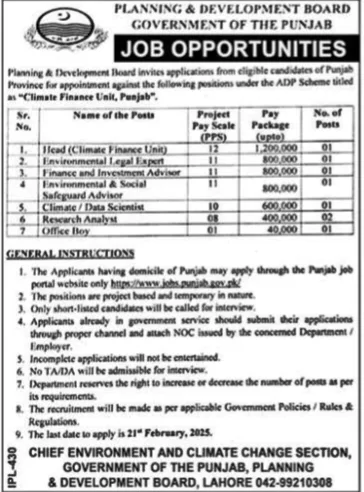 Jobs Punjab planning and development board