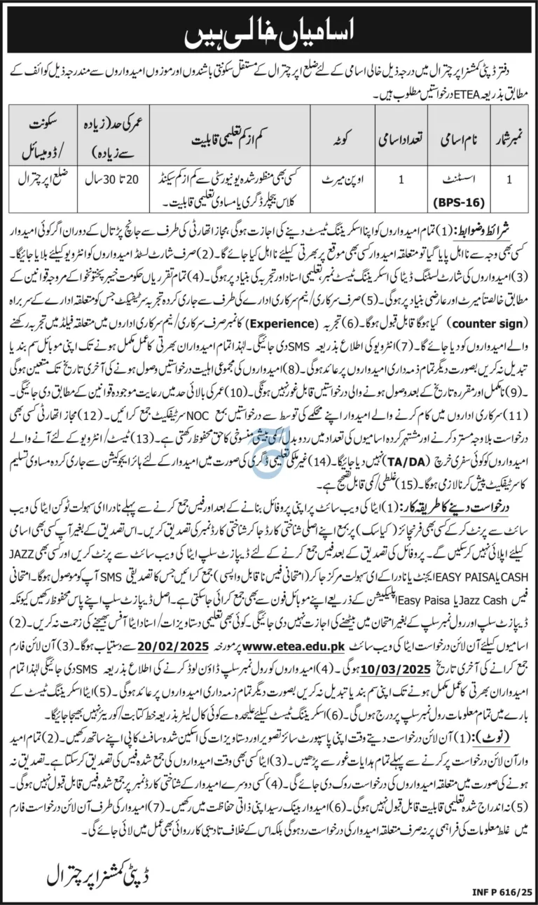 Assistant at the Deputy Commissioner Office, Upper Chitral