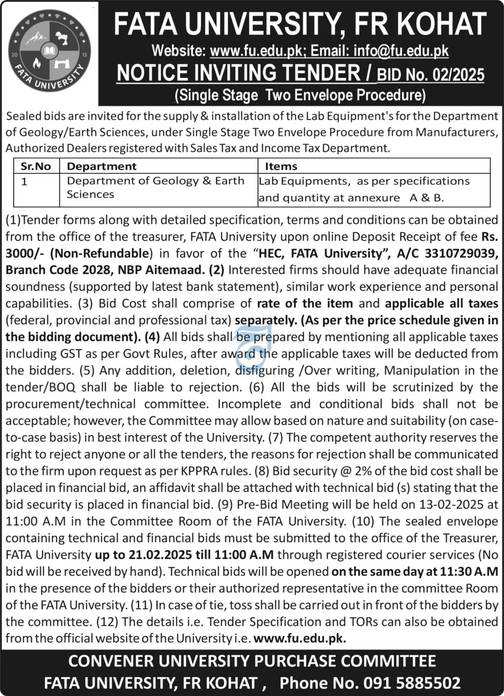 FATA university Tender geology