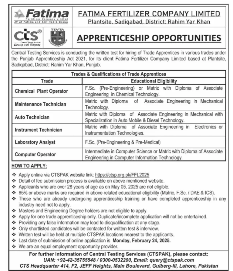 Apprenticeship Fatima Fertilizer Company Limited