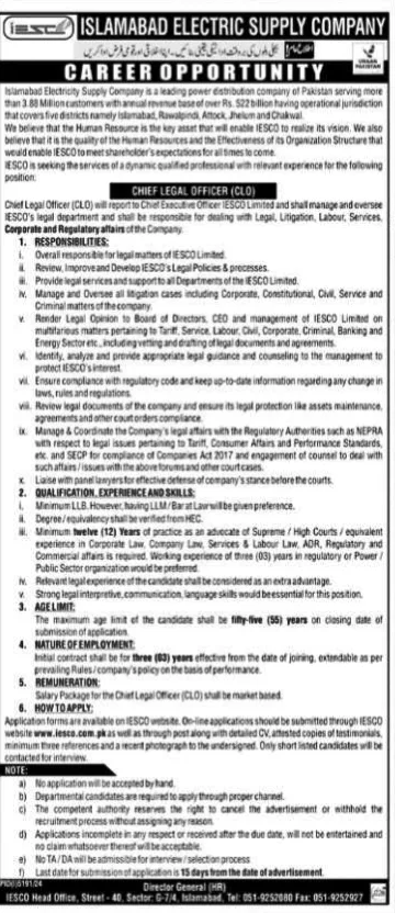 Lahore electric supply company chief legal officer