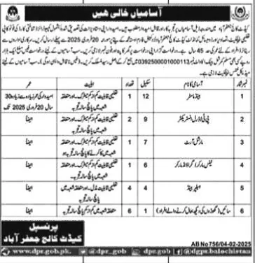 Cadet college Jafarabad jobs