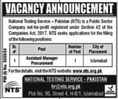 Assistant manager procurement NTS