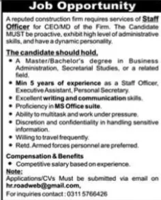 Staff Officer to CEO/MD at a Leading Construction Firm