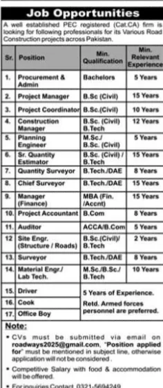 Job Opportunities in Road Construction Across Pakistan