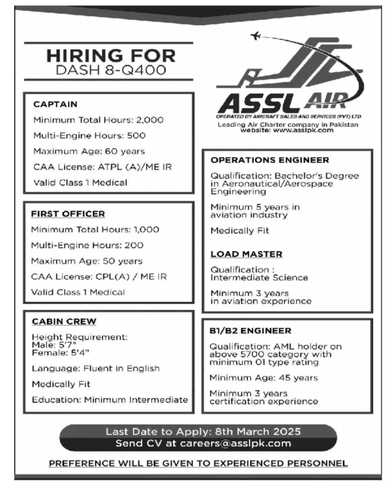 Air Hostess & Pilot Jobs at ASSL Air