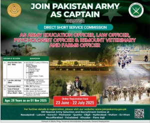Pakistan Army as Captain through Direct Short Service Commission
