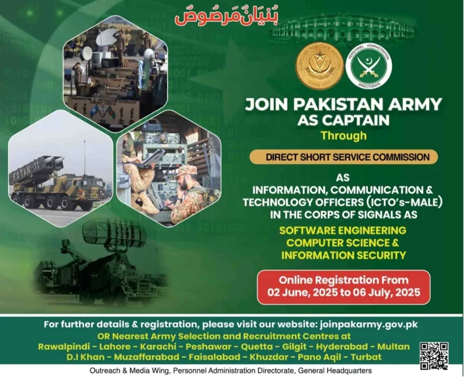 Pakistan Army as Captain (ICTO)