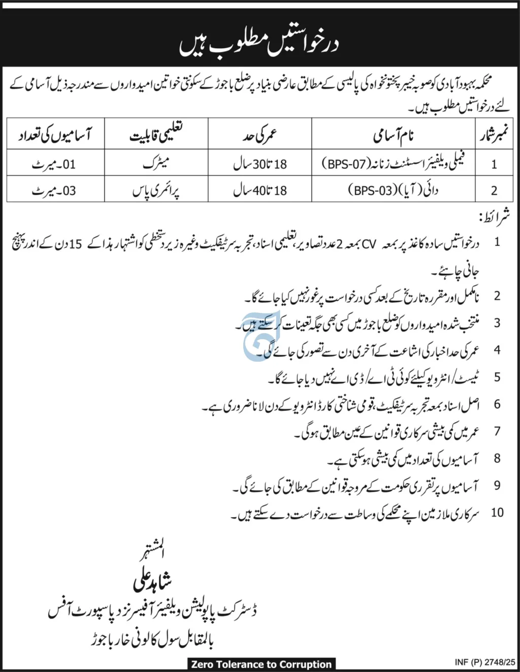 Population Welfare Department, Bajaur