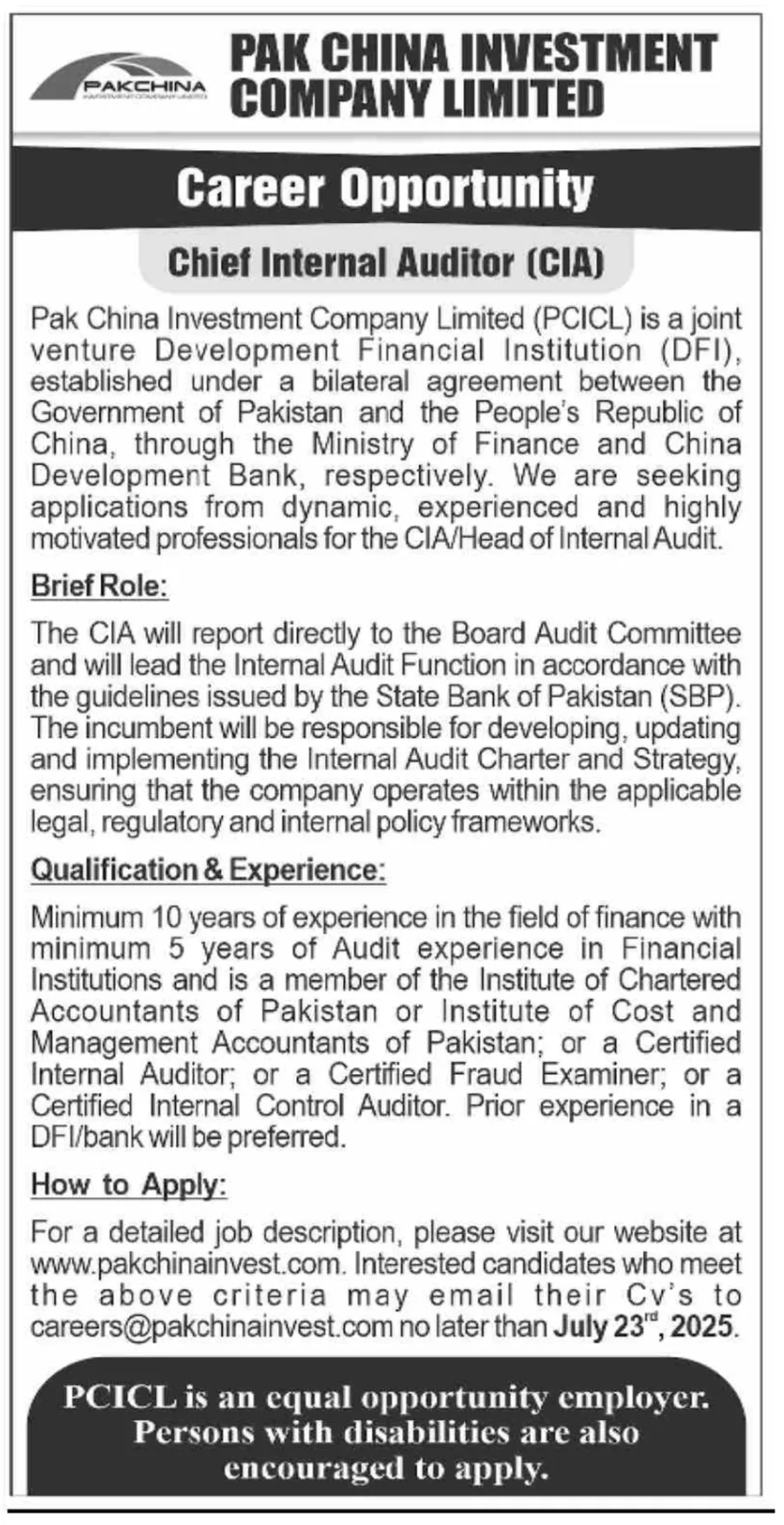 Pak China Investment Company Limited (PCICL)