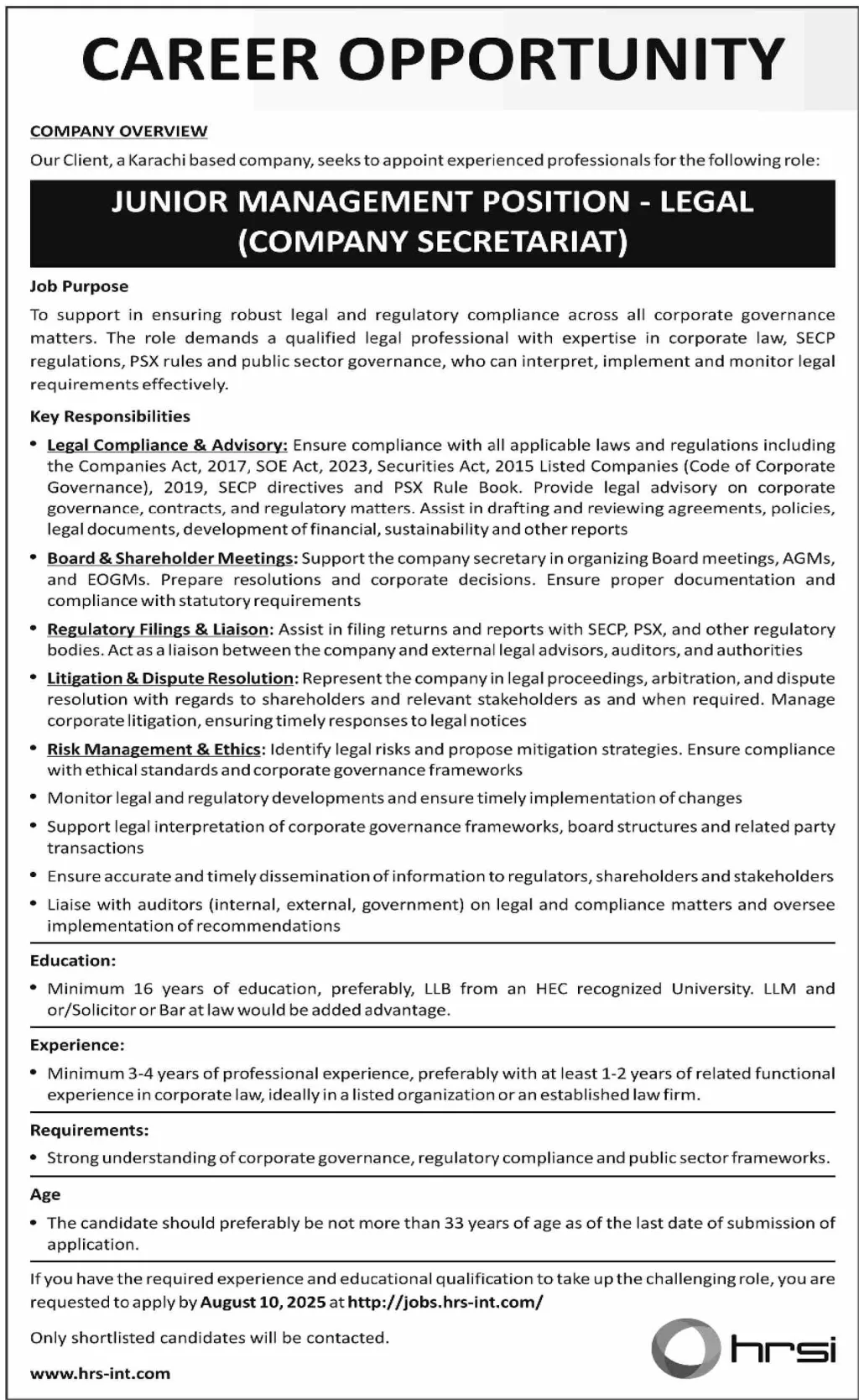 Junior Management Position