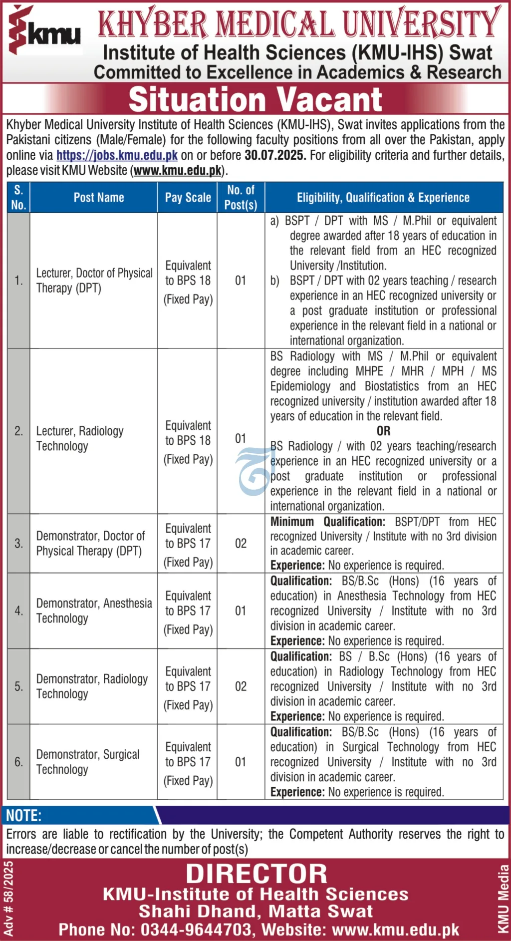Khyber Medical University Institute of Health Sciences (KMU-IHS)
