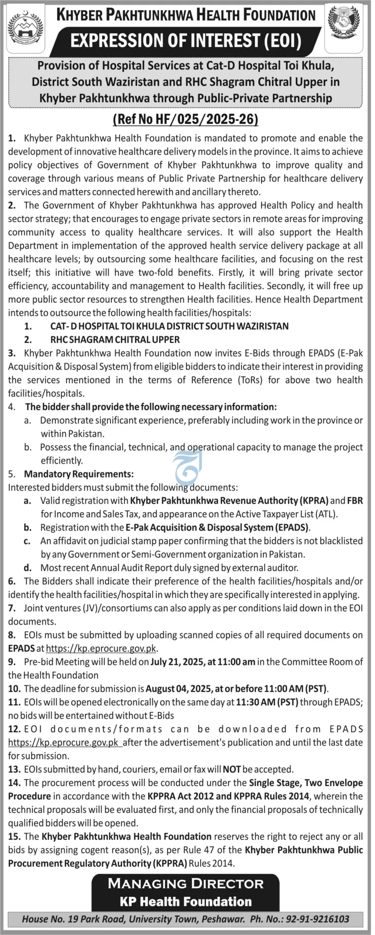 Expression of Interest (EOI)