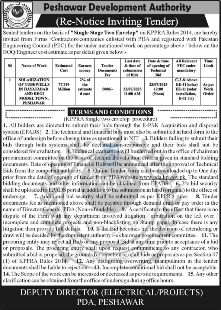 Tender for Solarization of Tubewells