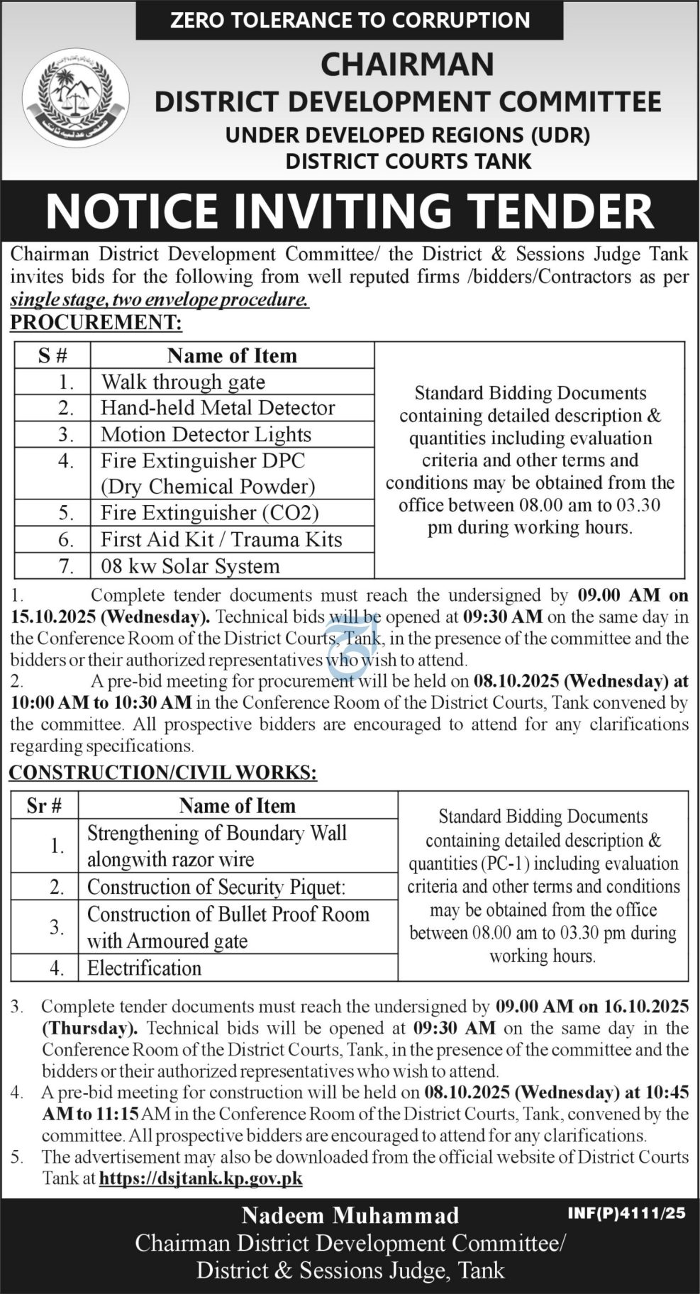 Procurement of Security Gear, Solar, & Civil Works