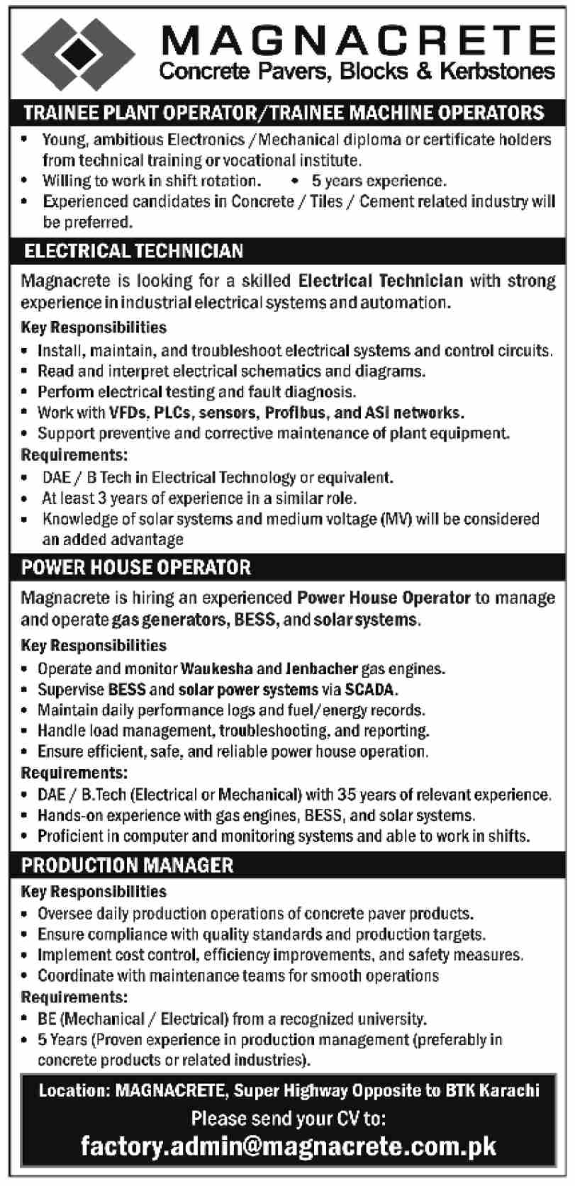 Technical & Management Roles at Magnacrete