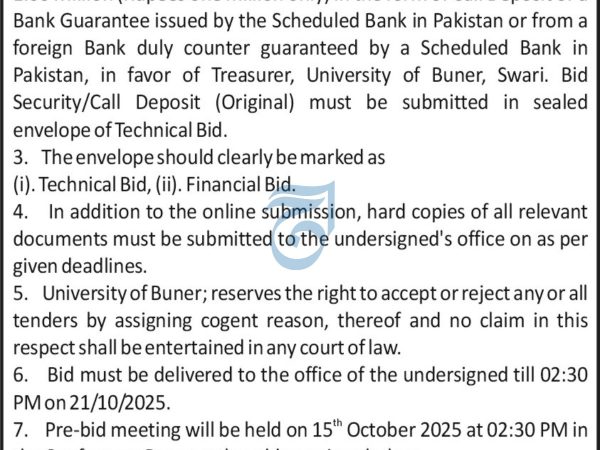 University of Buner (UoB) Procurement 2025