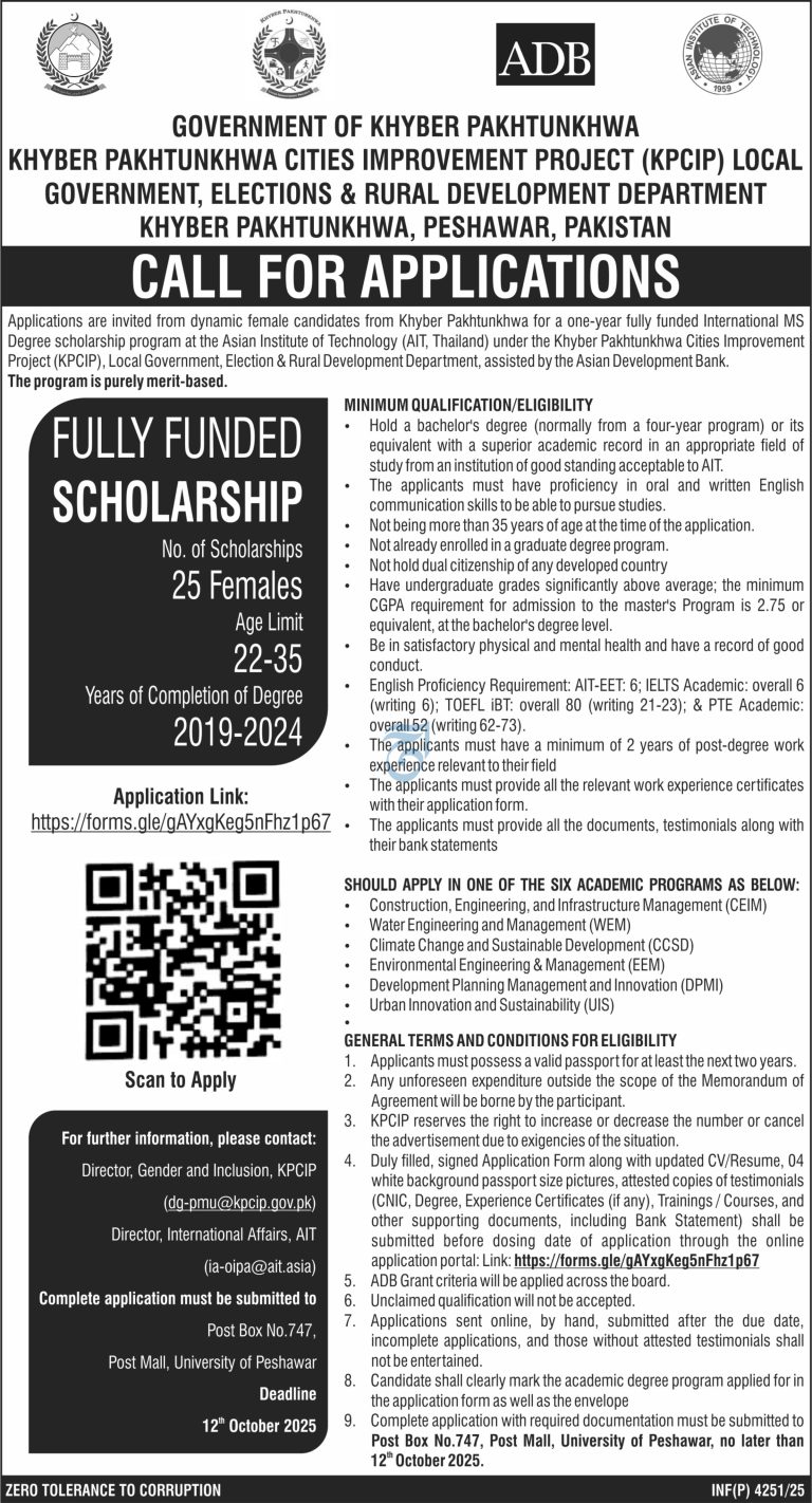 Fully Funded MS Scholarship 2025