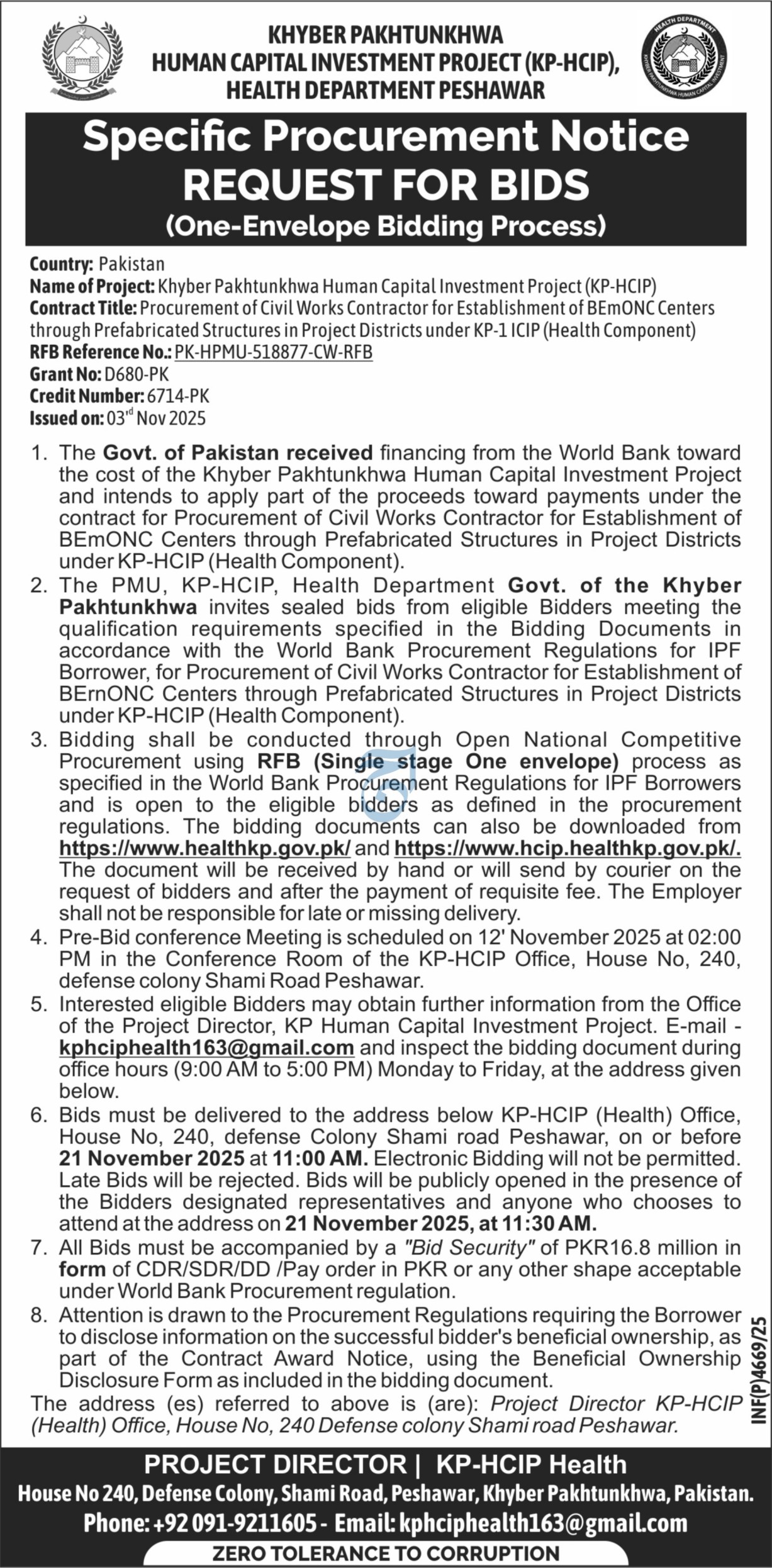 KP-HCIP World Bank Funded Tender 2025