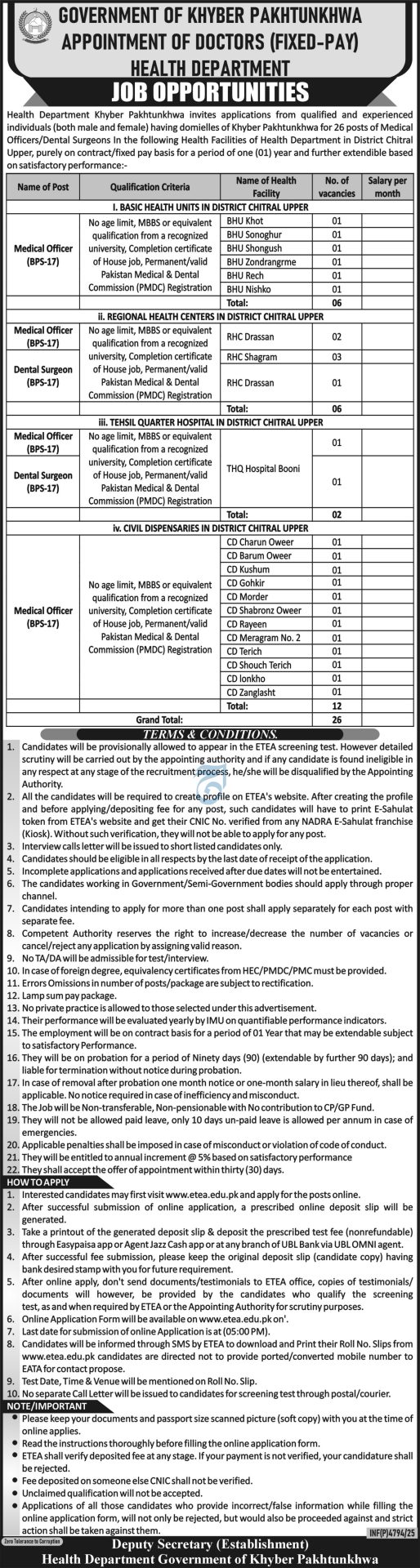 KP Health Department Doctors Jobs 2025