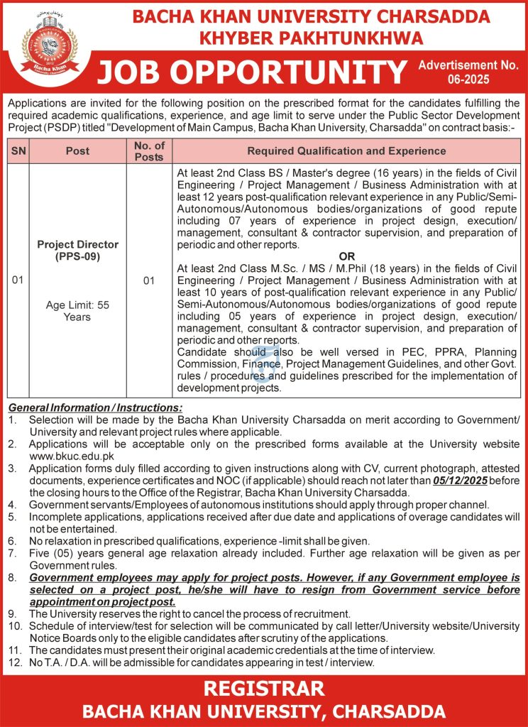Vacancy at Bacha Khan University