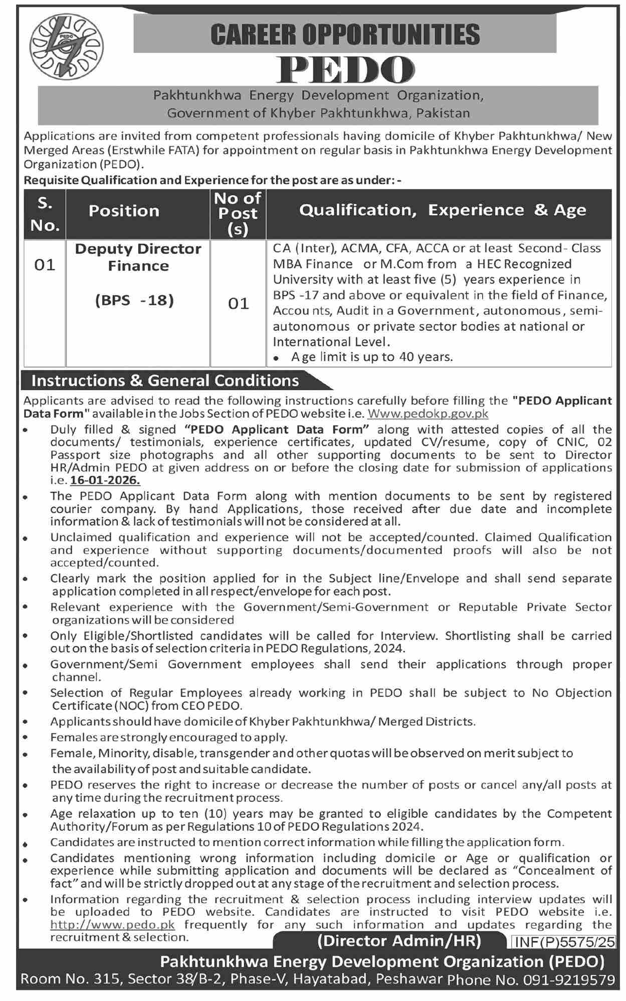 Director Finance at PEDO