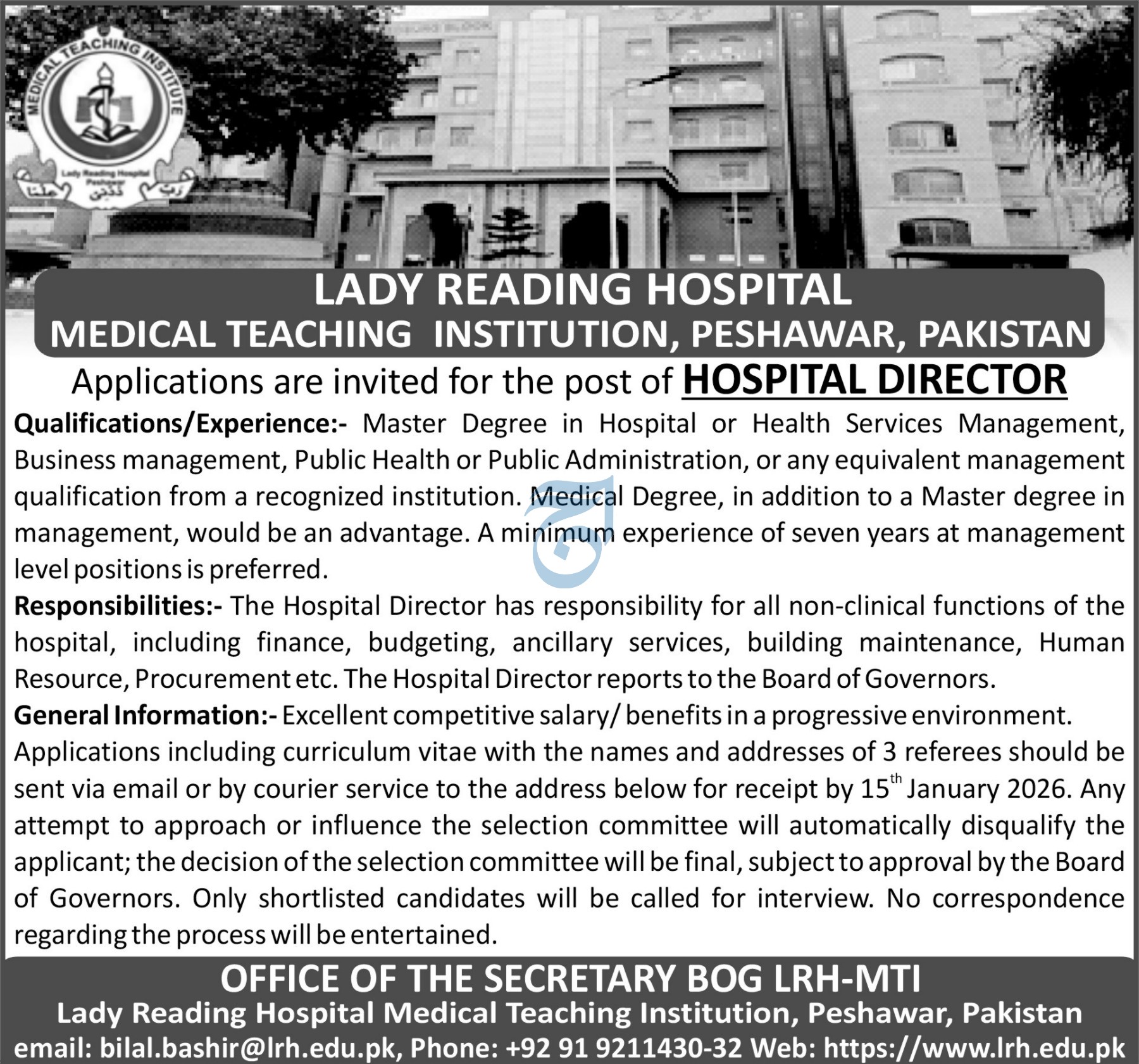 Hospital Director at Lady Reading Hospital