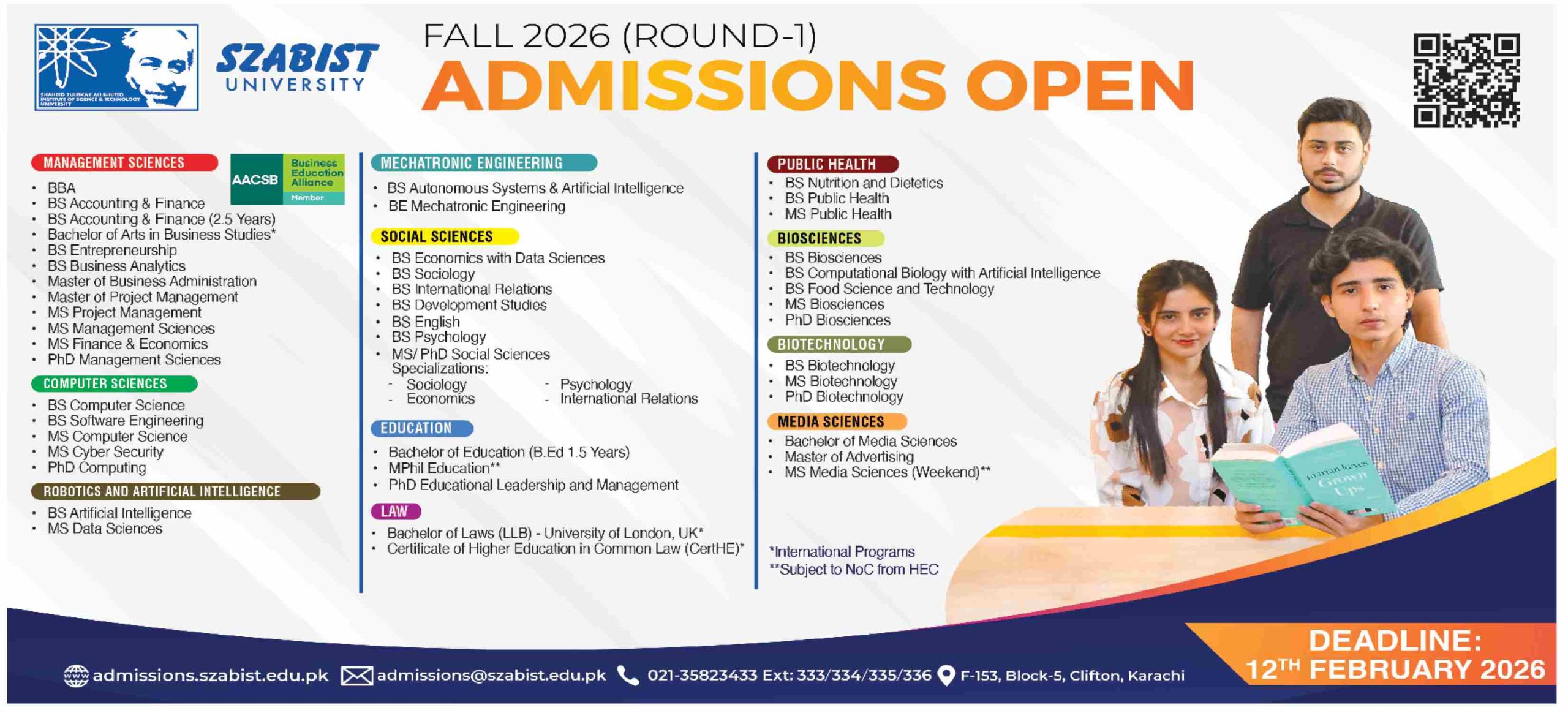 SZABIST University Fall 2026