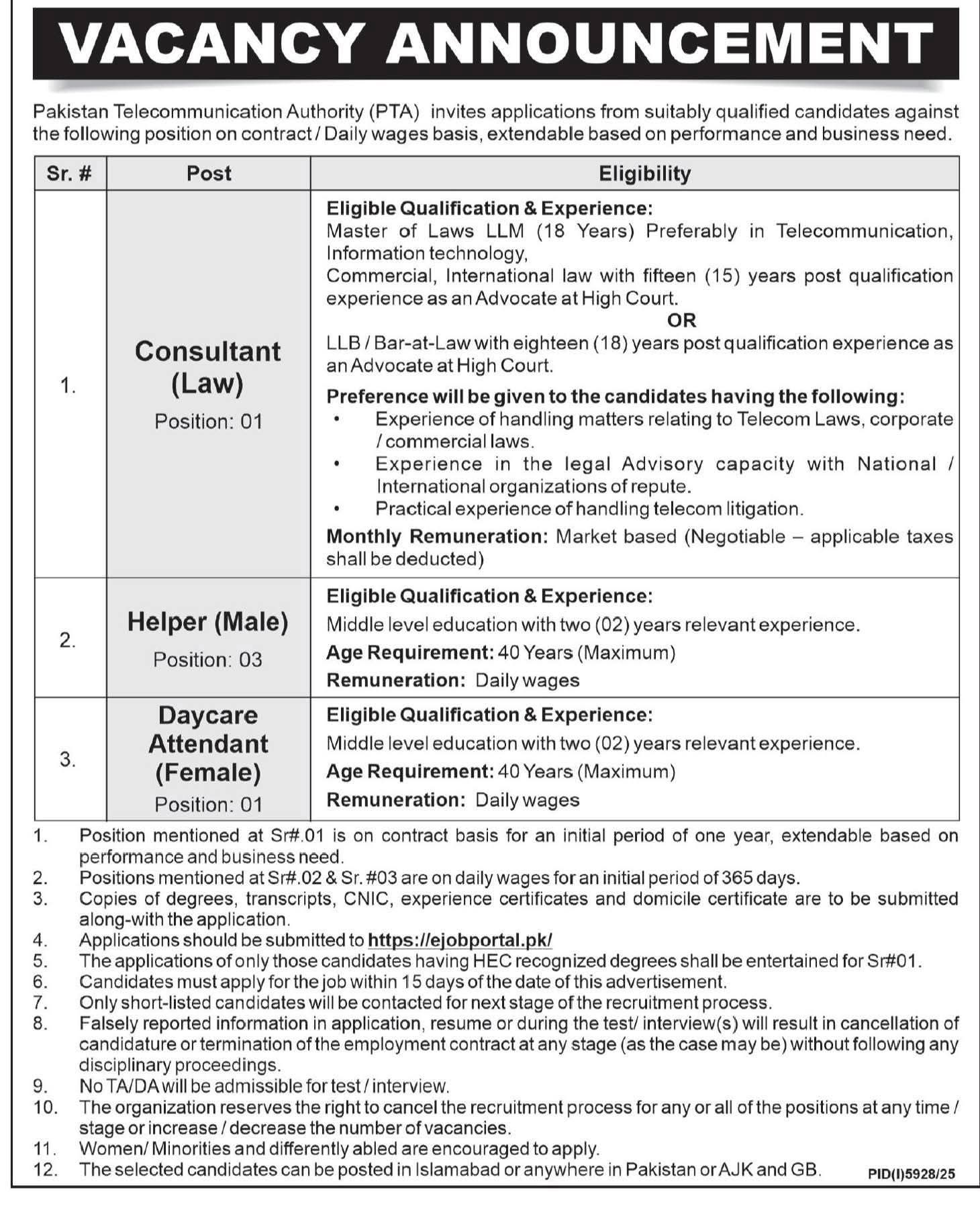 Pakistan Telecommunication Authority (PTA)