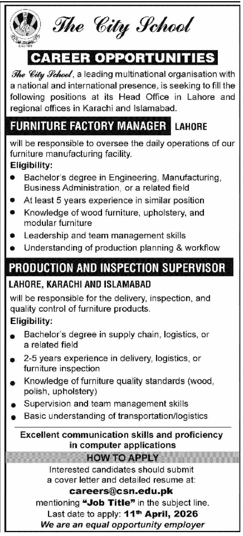 The City School Careers 2026