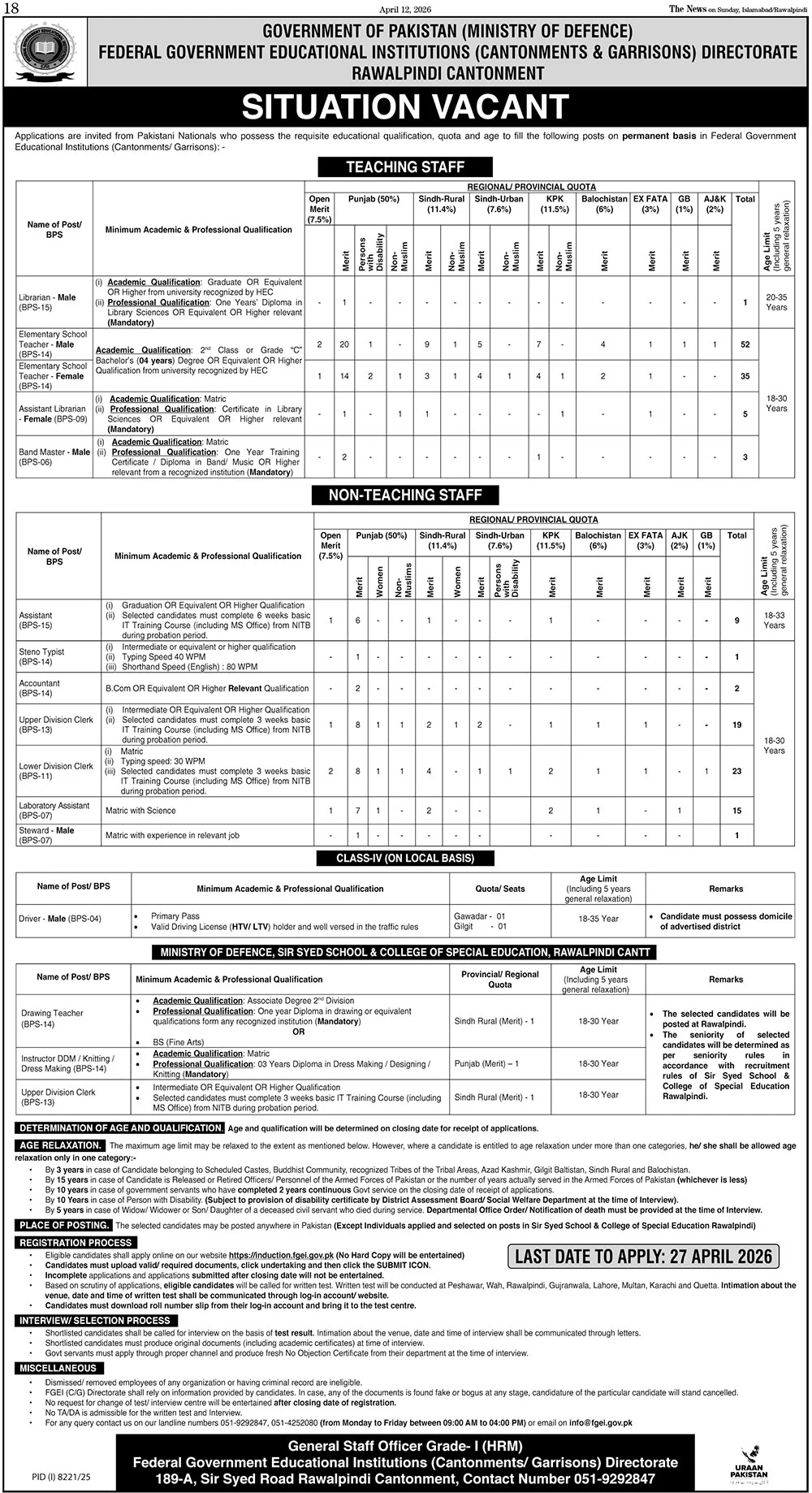 Federal Government Educational Institutions