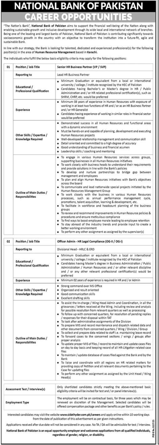 National Bank of Pakistan (NBP) Career Opportunities