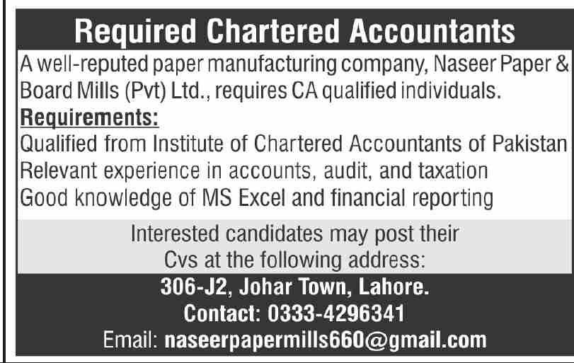 Chartered Accountants Required