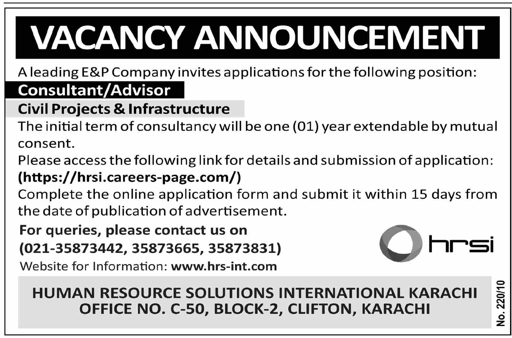 Consultant/Advisor (Civil Projects & Infrastructure)