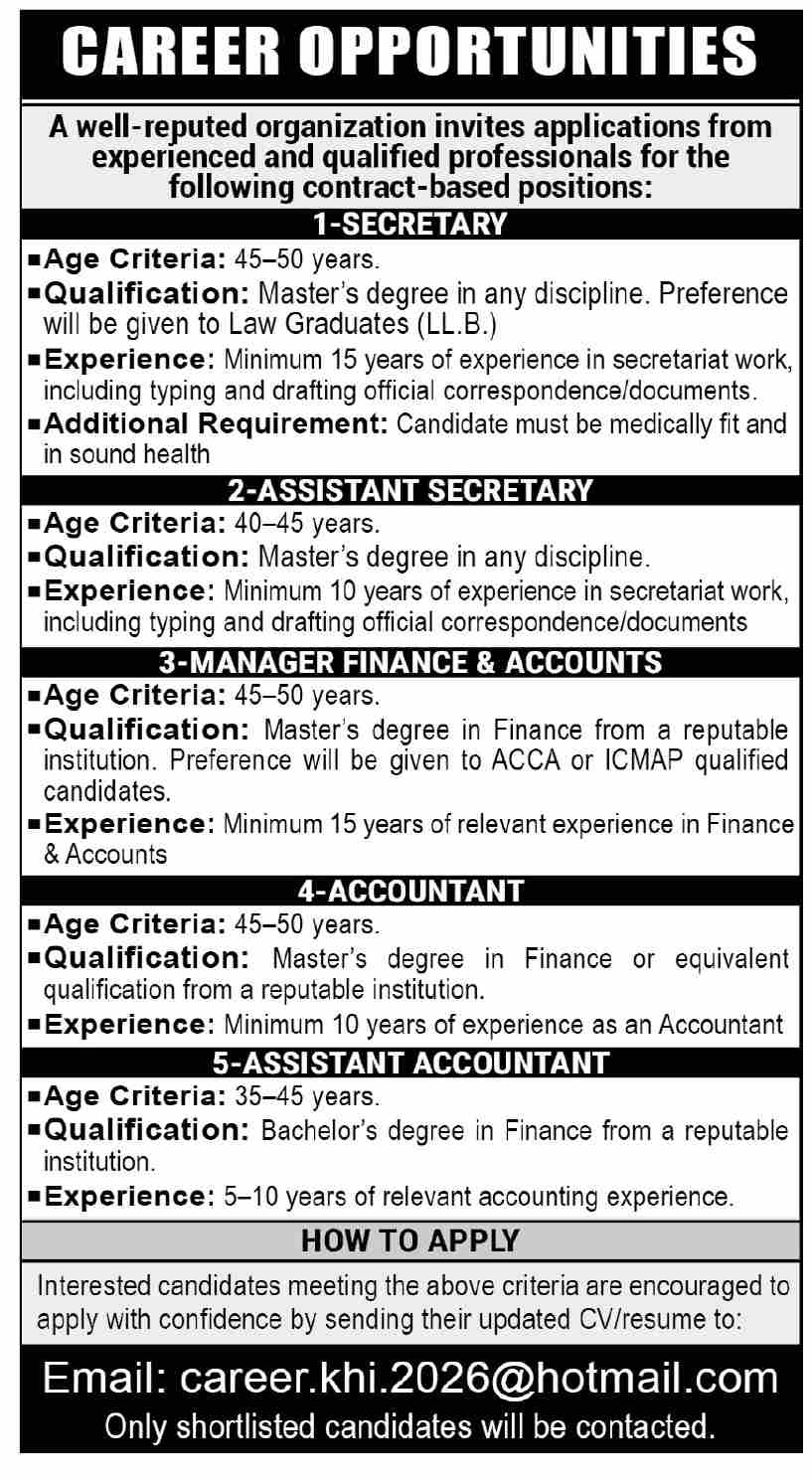 Executive, Secretarial, and Finance