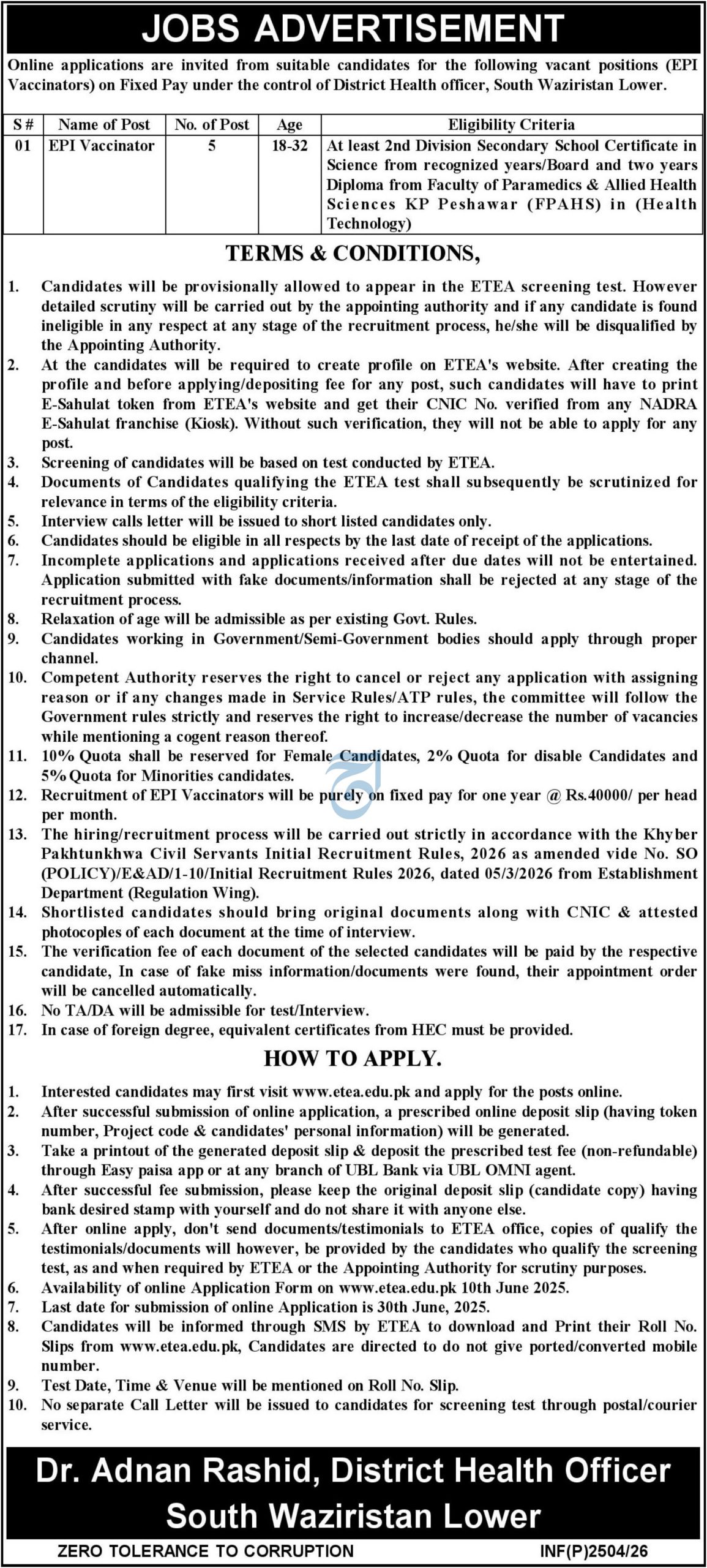 EPI Vaccinator Positions