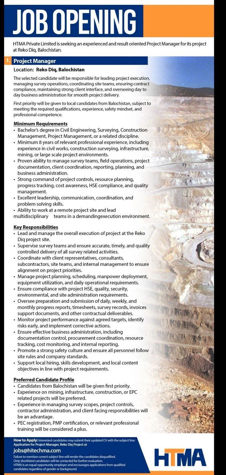 HTMA Private Limited Recruitment at Reko Diq