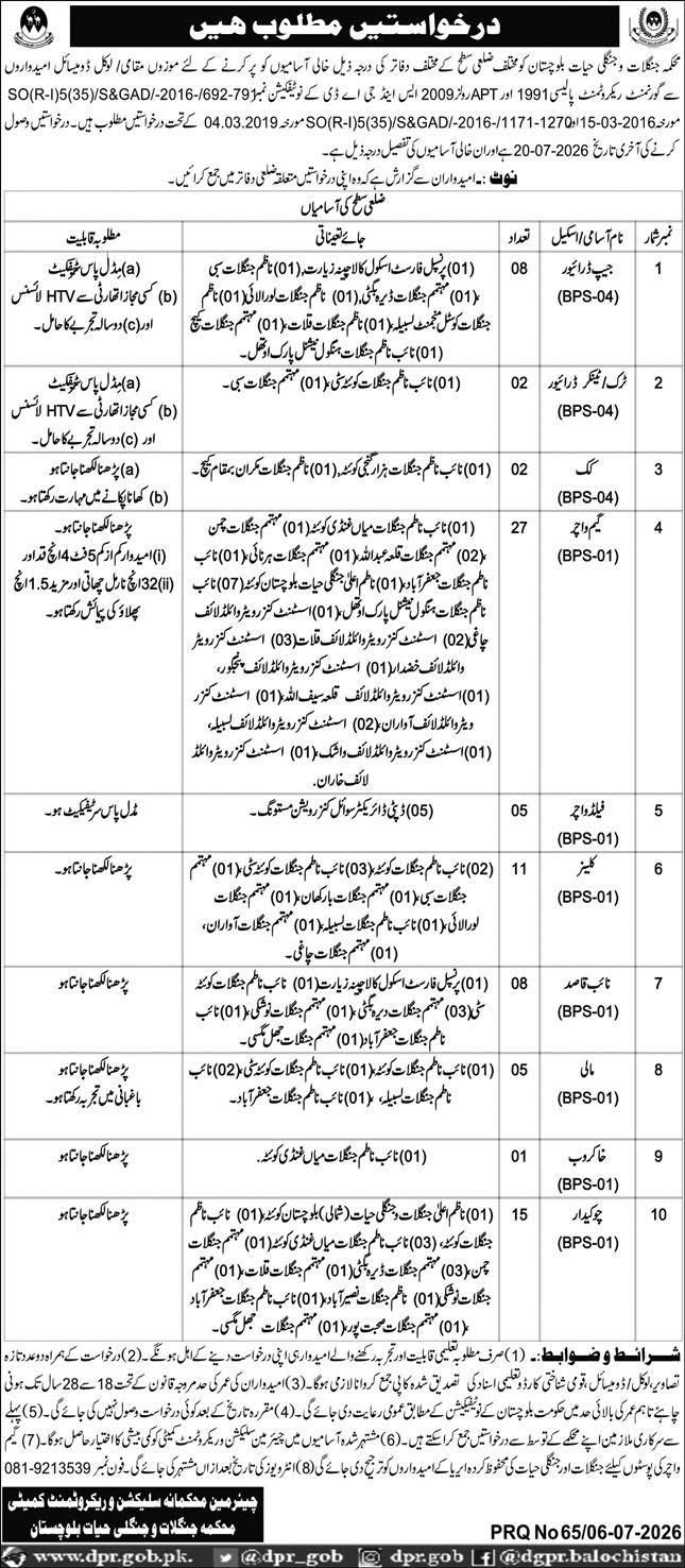 orest and Wildlife Department Balochistan Jobs 2026 