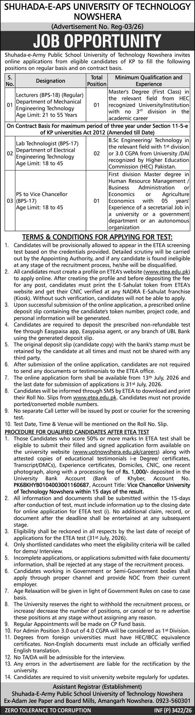 Shuhada-e-APS University of Technology Nowshera 
