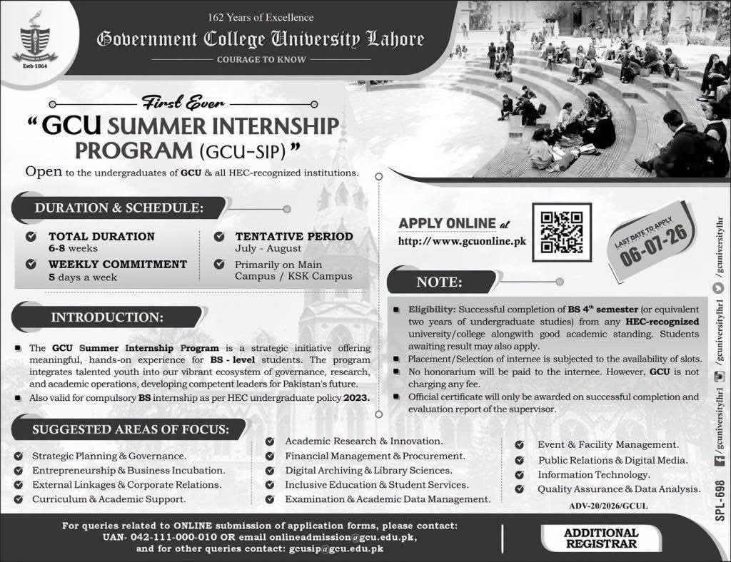 Information Technology and public relations summer training slots GCU