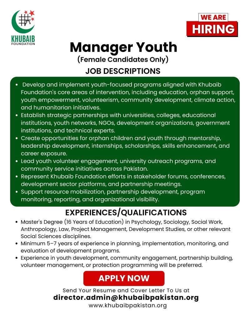 Youth Program Management Jobs Pakistan NGO