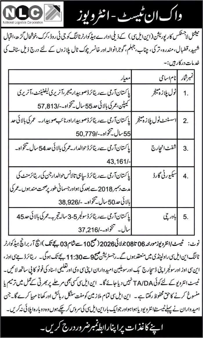 NLC Walk in Test Interview Schedule Rawalpindi Office