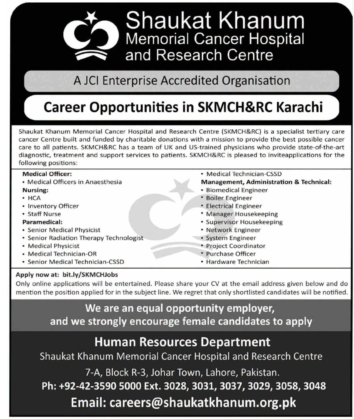 Shaukat Khanum Karachi Jobs 2026 - Apply Online