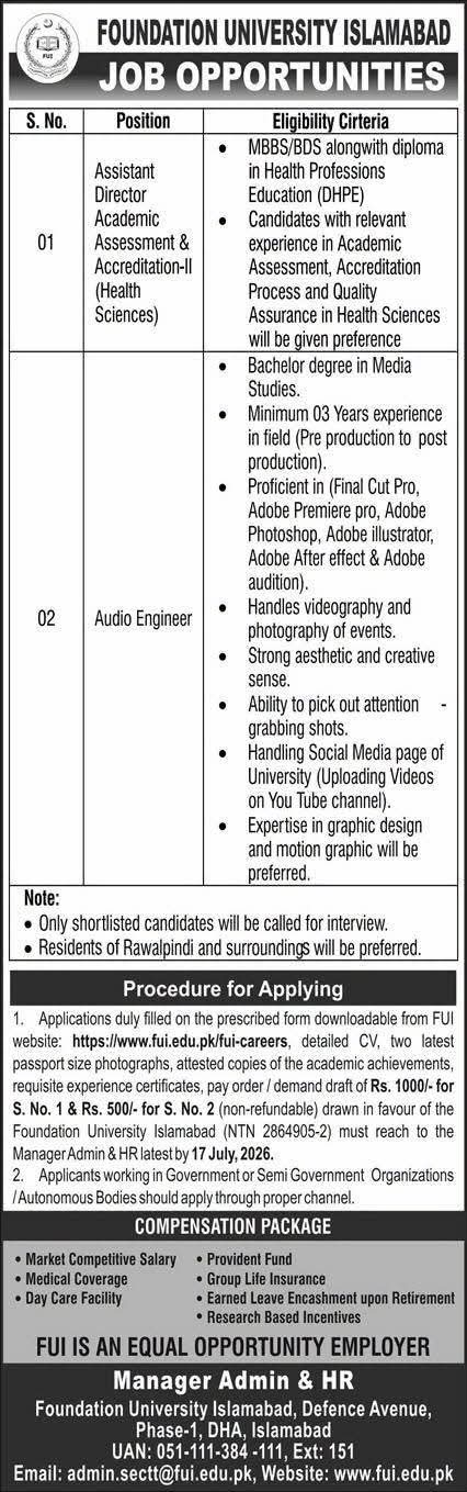Foundation University Islamabad Career