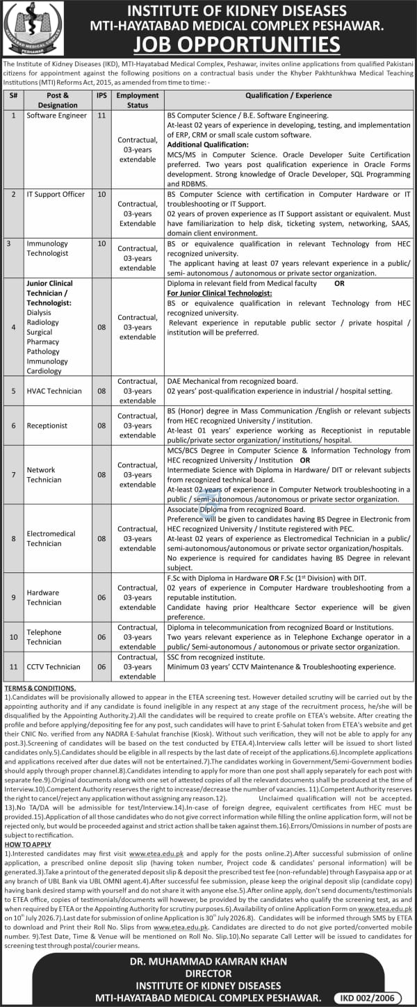 Institute of Kidney Diseases (IKD) MTI-Hayatabad Medical Complex Peshawar