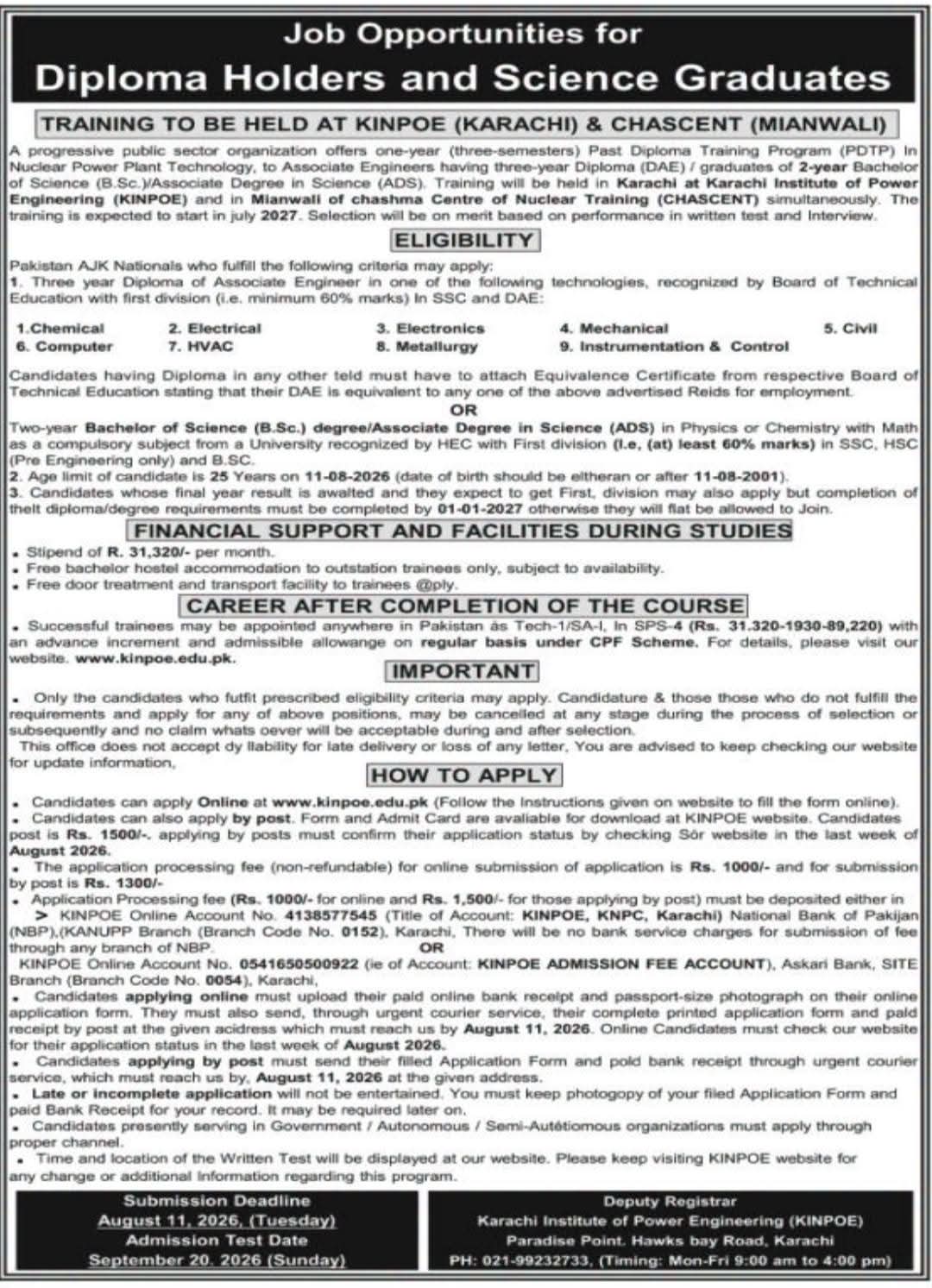KINPOE and CHASCENT Post Diploma Training Program (PDTP) 2026
